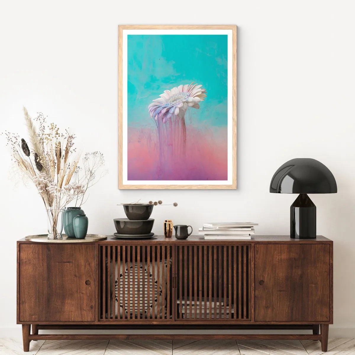 Plagát v ráme zo svetlého duba - Záhrobia kvetín - 61x91 cm