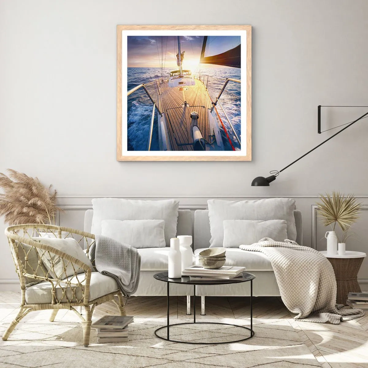 Plagát v ráme zo svetlého duba - Bežiaca po vlnách - 60x60 cm