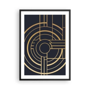 Plagát v čiernom ráme - Geometrický vzor v štýle Art Deco so zlatými prvkami na tmavom pozadí - 50x70cm - Obraty udalosti - Moderná nástenná dekorácia do obývacej izby a spálne ARTTOR