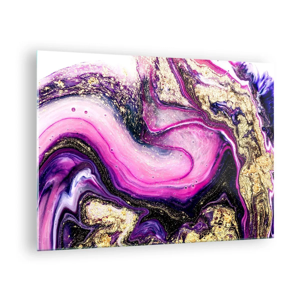 Obraz na skle - Abstraktná kompozícia v odtieňoch fialovej a zlatej. - 70x50cm - Okamih v zákulisí - Moderná nástenná dekorácia do obývacej izby a spálne ARTTOR