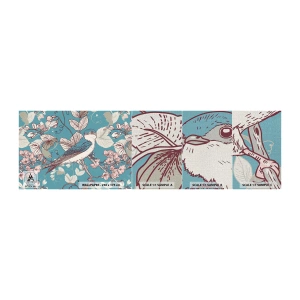 Vzorka fototapety Premium Canvas - Na bielom strome vtáky a strieborné lístie - Abstrakcia, Lastovičník, Vták - 100x30 cm