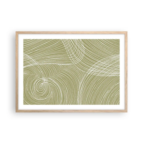 Plagát v ráme zo svetlého duba - Majstrovská abstrakcia v bielej - 70x50 cm