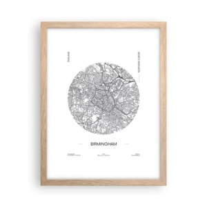Plagát v ráme zo svetlého duba - Anatómia Birminghamu - 30x40 cm