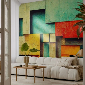 Fototapeta Standard Eco - Farebné geometrické zloženie obdĺžnikov - 100x70cm - Festival pravých uhlov - Moderná nástenná dekorácia do obývacej izby a spálne ARTTOR