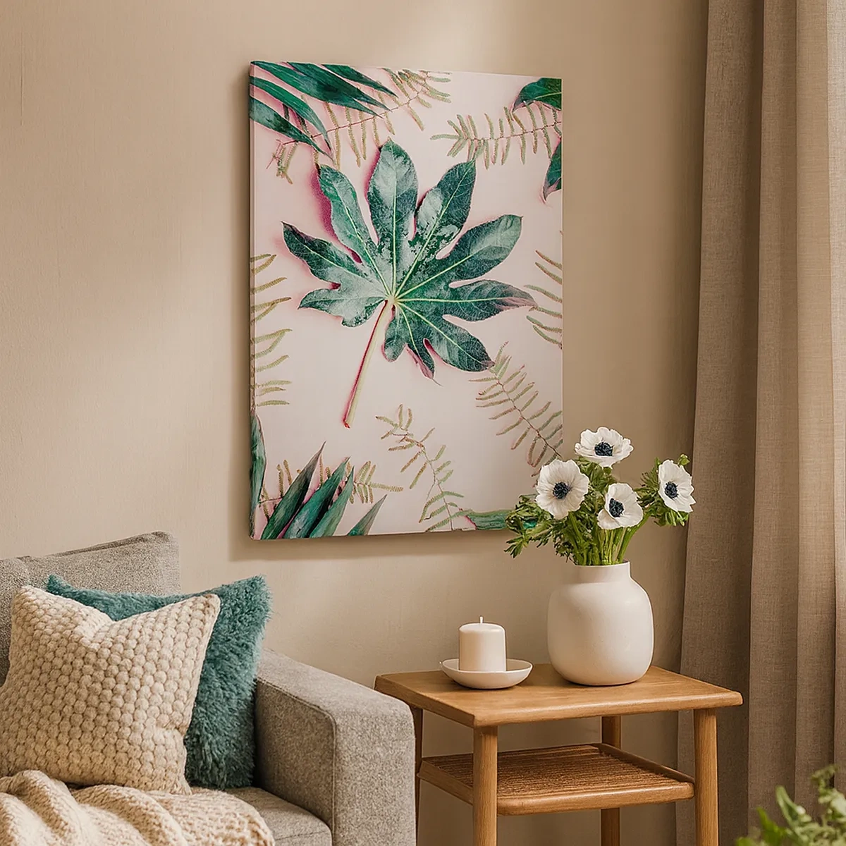 Obraz na plátne - Štúdia zelenej na ružovom pozadí - 50x70 cm