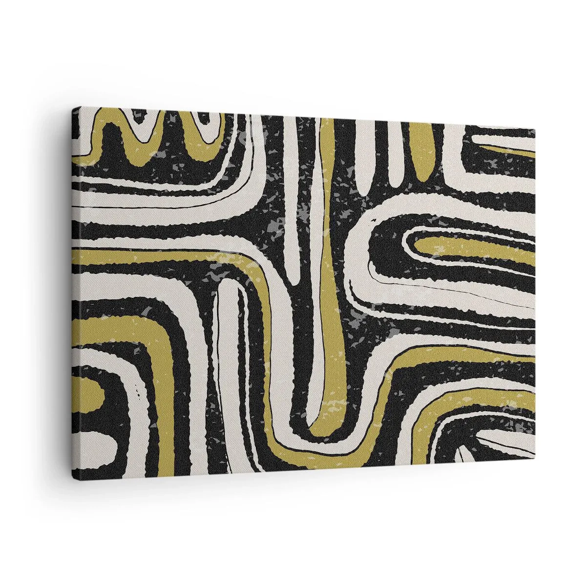 Obraz na plátne - Abstraktný vzor v čiernej, bielej a zlatej farbe - 70x50cm - Kompozícia: trakty a uličky - Moderná nástenná dekorácia do obývacej izby a spálne ARTTOR