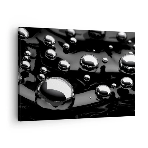 Obraz na plátne - Abstraktné kvapky na čiernom povrchu - 70x50cm - Z čiernej tône - Moderná nástenná dekorácia do obývacej izby a spálne ARTTOR