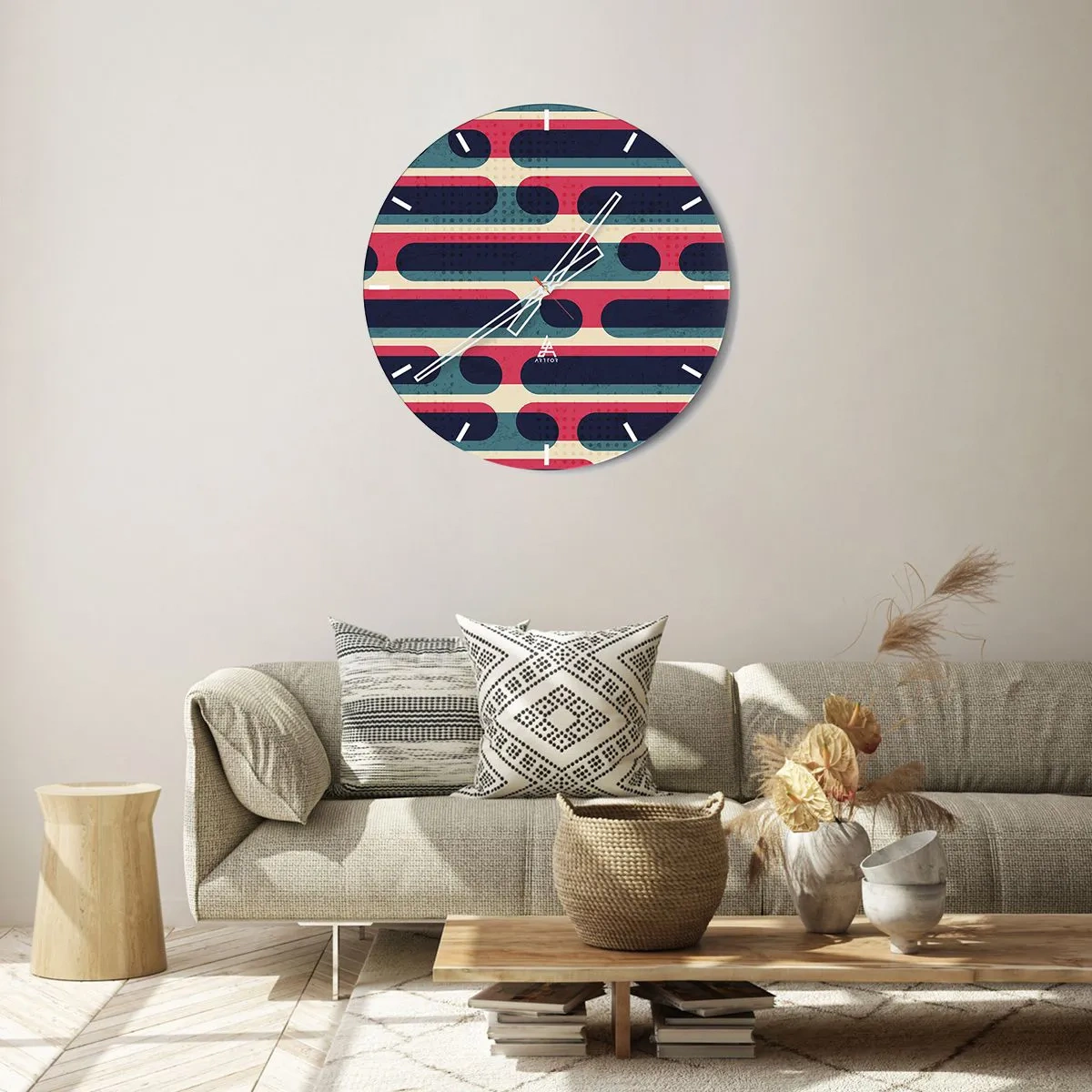Nástenné hodiny - Abstraktný retro vzor s farebnými pruhmi - 30x30cm - Dovnútra a dopredu - Moderná nástenná dekorácia do obývacej izby, kuchyne a spálne ARTTOR