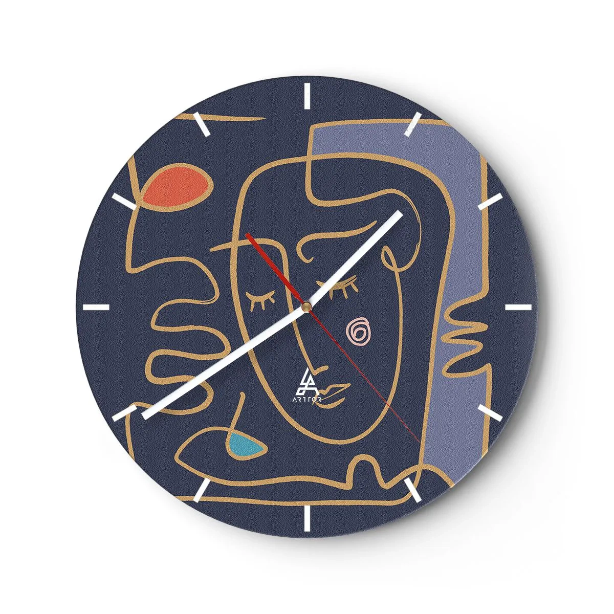 Nástenné hodiny - Minimalistická linkovaná tvár na tmavomodrom pozadí. - 30x30cm - V zádumčivosti - Moderná nástenná dekorácia do obývacej izby, kuchyne a spálne ARTTOR