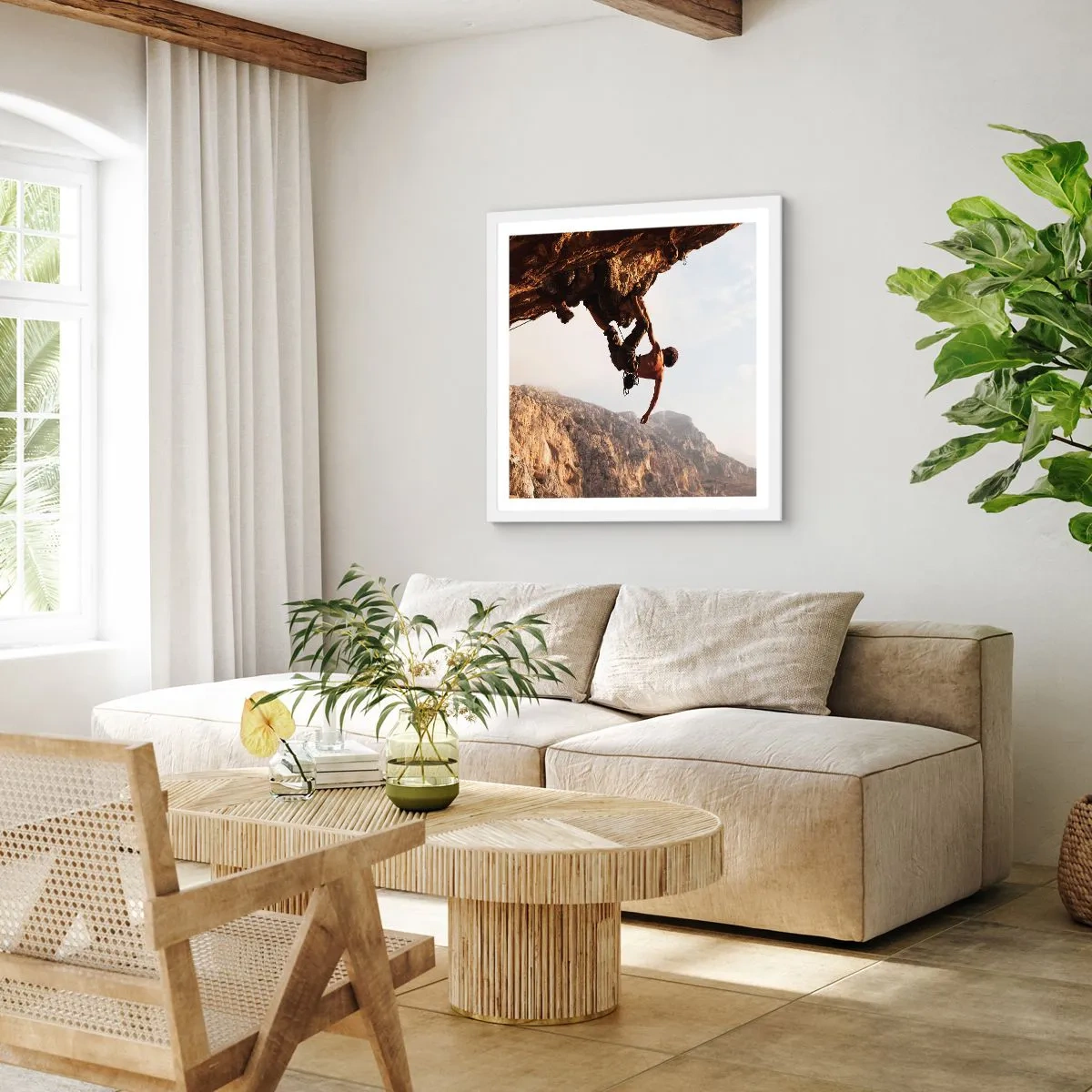 Plagát v bielom ráme - Svet zovretý v ruke na zosuve balvanu - 60x60 cm