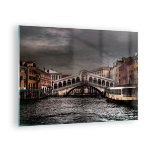 Obraz na skle - Most Rialto proti zamračenej oblohe - 70x50cm - Sľub benátskeho večera - Moderná nástenná dekorácia do obývacej izby a spálne ARTTOR
