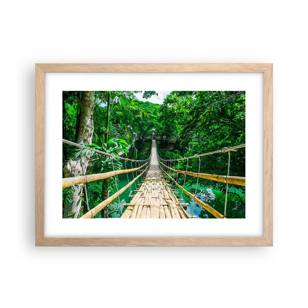Plagát v ráme zo svetlého duba - Opičí most nad zeleňou - 40x30 cm