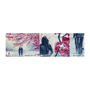 Vzorka samolepiacej fototapety Deluxe Sticker - Romantická prechádzka - Paríž, Eiffelova veža, Zamilovaný pár - 100x30 cm