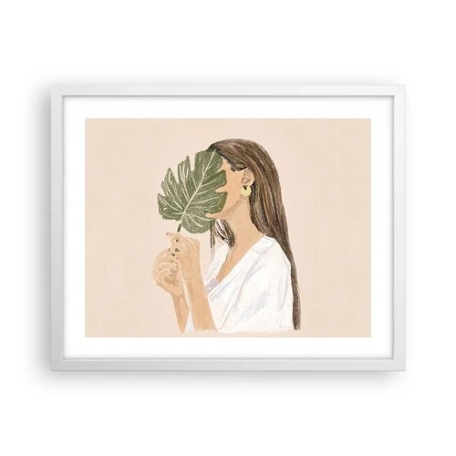 Plagát v bielom ráme - Tajomný portrét s vejárom - 50x40 cm