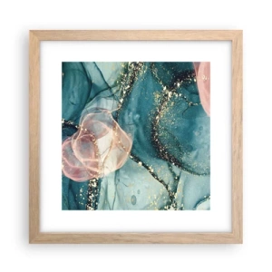 Plagát v ráme zo svetlého duba - Modré hodváb modré, ružový tyl - 30x30 cm