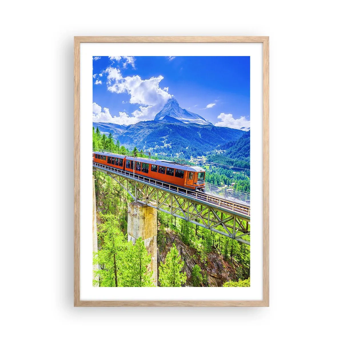 Plagát v ráme zo svetlého duba - Alpská železnica - 50x70 cm