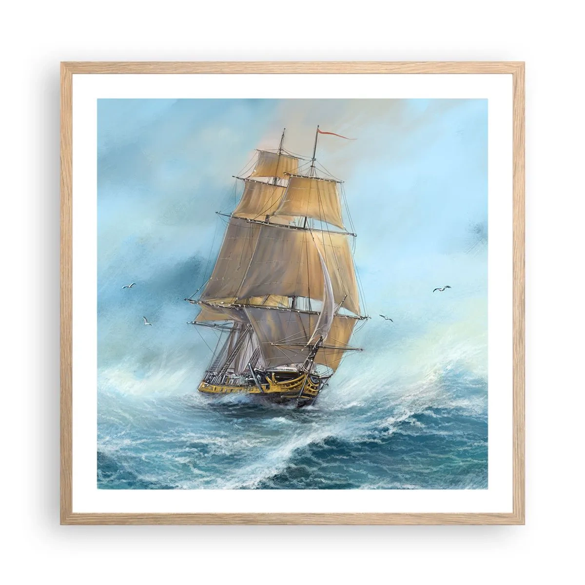 Plagát v ráme zo svetlého duba - Bežiaci po vlnách - 60x60 cm