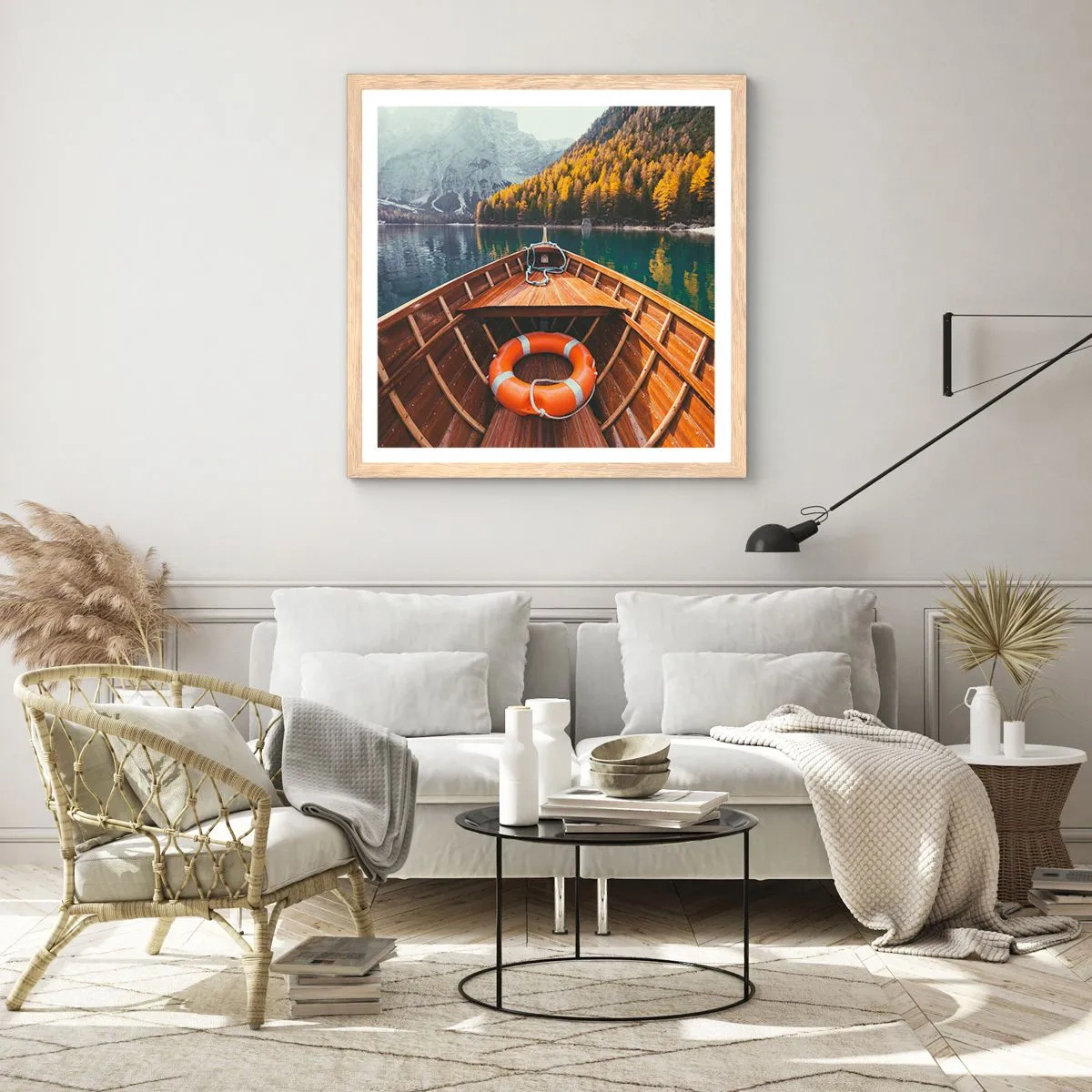 Plagát v ráme zo svetlého duba - Horská túra - 30x30 cm