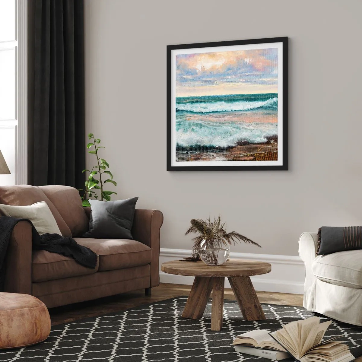 Plagát v čiernom ráme - Tu uhladíš dušu - 60x60 cm