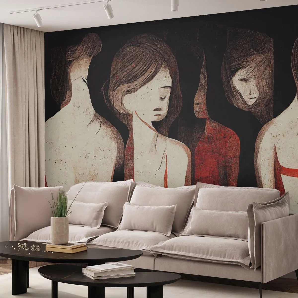 Fototapeta Premium Canvas - Madony z temnoty - ženy, Kus, Smútok - 250x175 cm