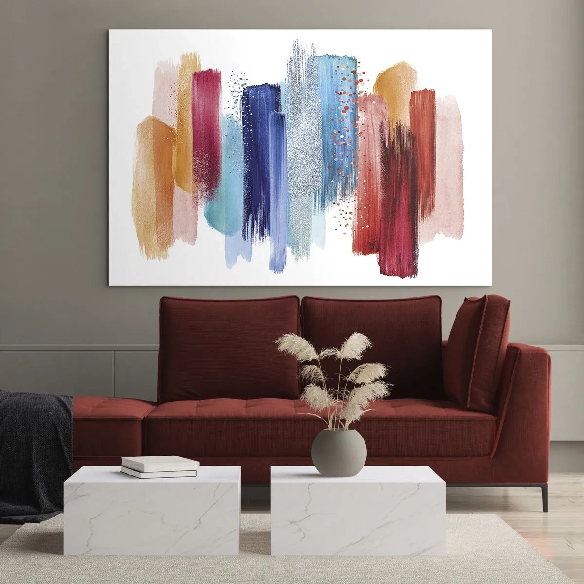 Obraz na skle - Abstraktná kompozícia farebných ťahov štetcom - 70x50cm - Hore a dole - Moderná nástenná dekorácia do obývacej izby a spálne ARTTOR