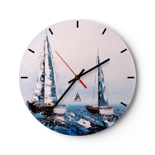 Nástenné hodiny - Dve plachetnice na rozbúrenom mori v maliarskom štýle - 30x30cm - Bratstvo vetra - Moderná nástenná dekorácia do obývacej izby, kuchyne a spálne ARTTOR