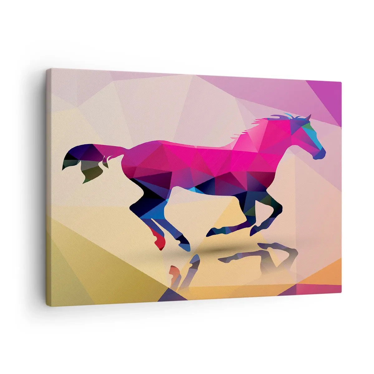 Obraz na plátne - Geometrická silueta cválajúceho koňa v žiarivých farbách - 70x50cm - Kubizmus stále živý - Moderná nástenná dekorácia do obývacej izby a spálne ARTTOR