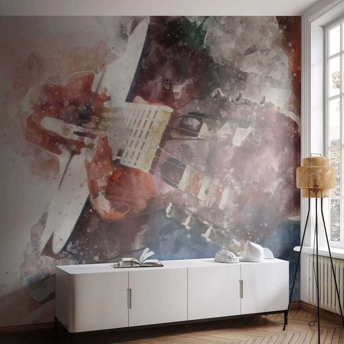 Samolepiaca Fototapeta Deluxe Sticker - Čo si o tom myslíš? - Abstrakcia, Hudba, Gitara - 250x175 cm