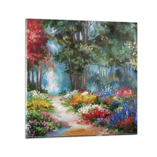 Obraz na skle - Lesná záhrada, kvetinový les - 30x30 cm