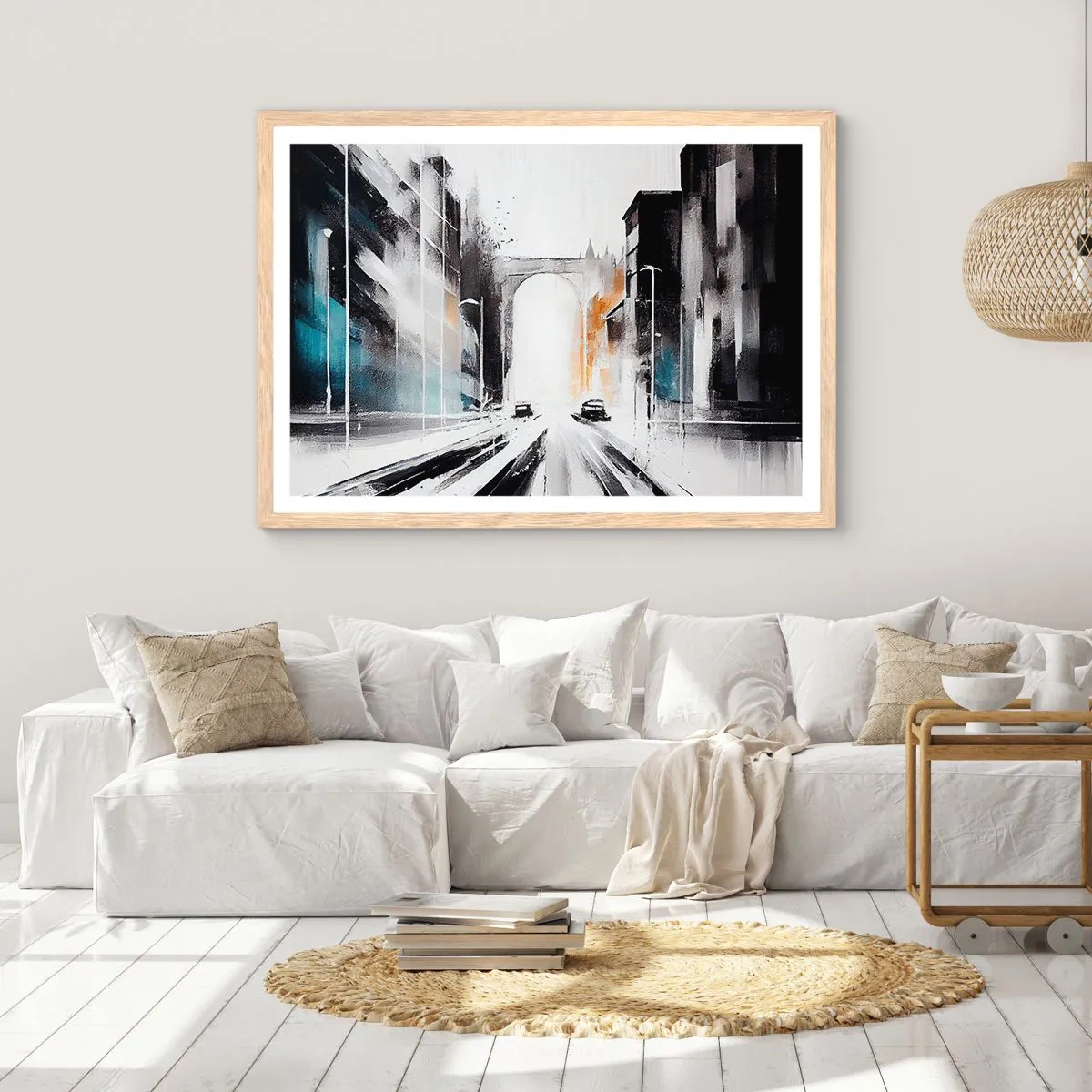 Plagát v ráme zo svetlého duba - Štúdia mesta: architektúra a pohyb - 91x61 cm