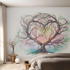 Fototapeta Standard Eco - Akvarelový strom v tvare srdca - 100x70cm - Spoločne proti víchriciam - Moderná nástenná dekorácia do obývacej izby a spálne ARTTOR