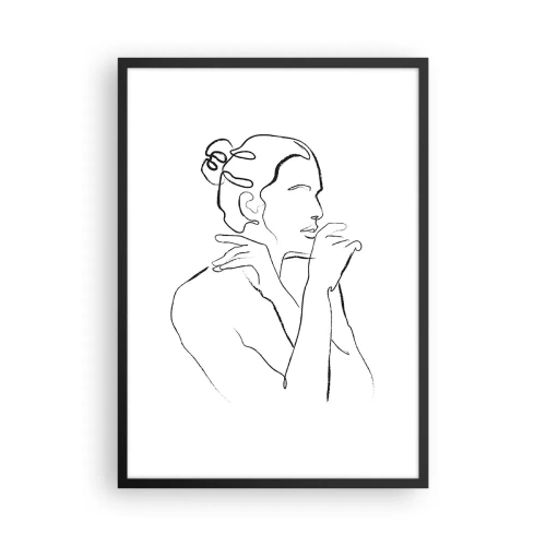 Plagát v čiernom ráme - Minimalistická línia ženskej siluety na bielom pozadí - 50x70cm - Akt: zmyselné tajomstvo - Moderná nástenná dekorácia do obývacej izby a spálne ARTTOR