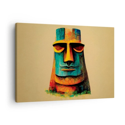 Obraz na plátne - Farebná socha z Veľkonočného ostrova - 70x50cm - Sošný, ale sympatický - Moderná nástenná dekorácia do obývacej izby a spálne ARTTOR