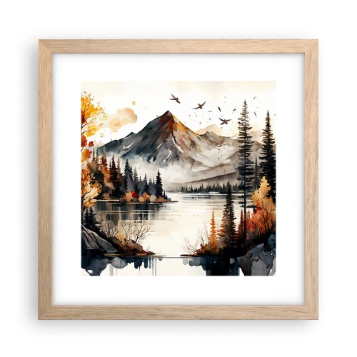 Plagát v ráme zo svetlého duba - Zlatá jeseň na horách - 30x30 cm