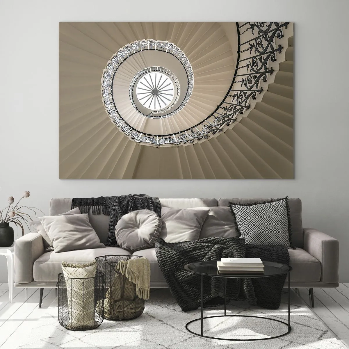 Obraz na skle - Pohľad na točité schodisko pripomínajúce mušľu - 70x50cm - Vnútri mušle - Moderná nástenná dekorácia do obývacej izby a spálne ARTTOR