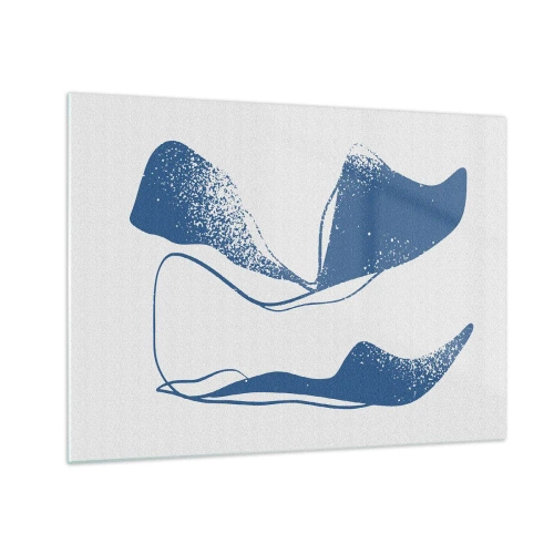 Obraz na skle - Tmavomodré abstraktné tvary pripomínajúce krídla - 70x50cm - Okrídlená abstrakcia - Moderná nástenná dekorácia do obývacej izby a spálne ARTTOR