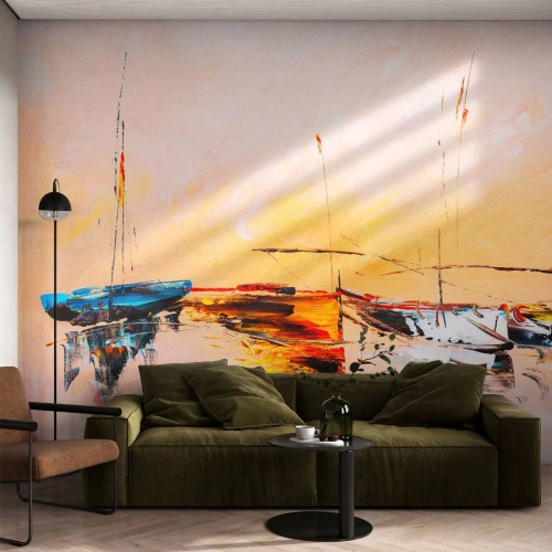 Fototapeta Premium Canvas - Večer v prístave - Lode, Plachetnice, Kus - 200x140 cm