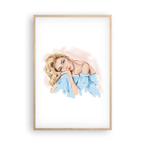 Plagát v ráme zo svetlého duba - Zasnená v modrej - 61x91 cm