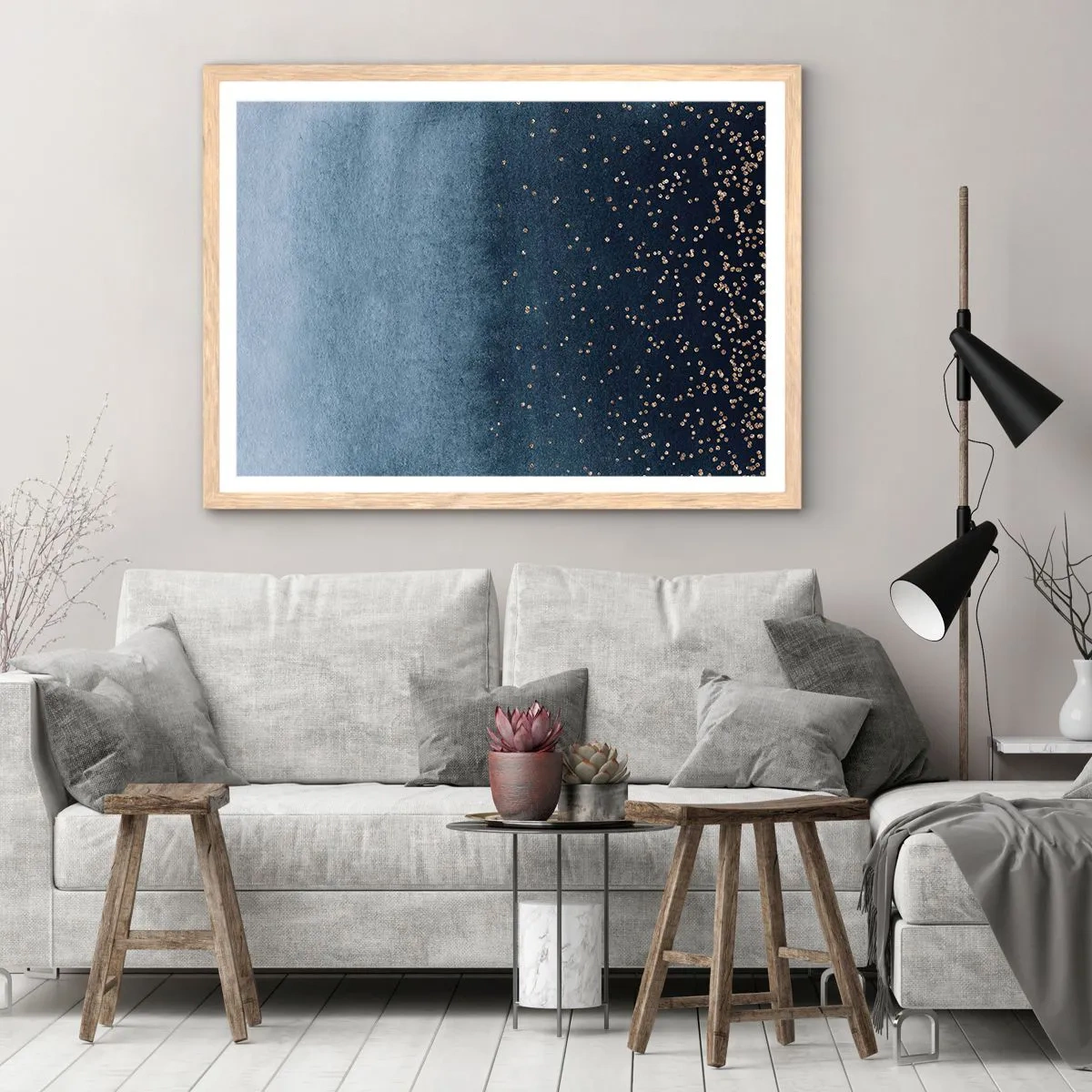 Plagát v ráme zo svetlého duba - Kompozícia – modrej fázy - 50x40 cm