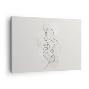Obraz na plátne - Abstraktný obrys dvoch tvárí na svetlom pozadí - 70x50cm - Zamotaní v objatí - Moderná nástenná dekorácia do obývacej izby a spálne ARTTOR