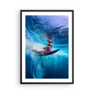 Plagát v čiernom ráme - Surfer ponorený v tyrkysových hlbinách oceánu - 50x70cm - Hĺbka radosti - Moderná nástenná dekorácia do obývacej izby a spálne ARTTOR