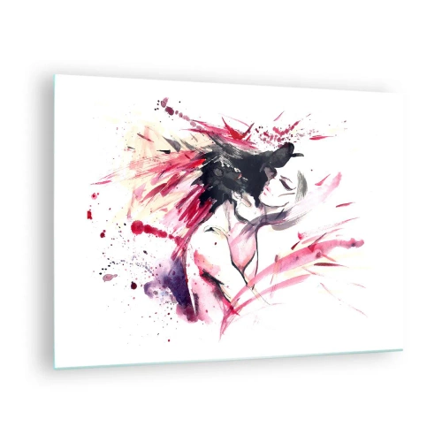Obraz na skle - Abstraktná postava v dynamických akvarelových farbách. - 70x50cm - Milostné naplnenie - Moderná nástenná dekorácia do obývacej izby a spálne ARTTOR