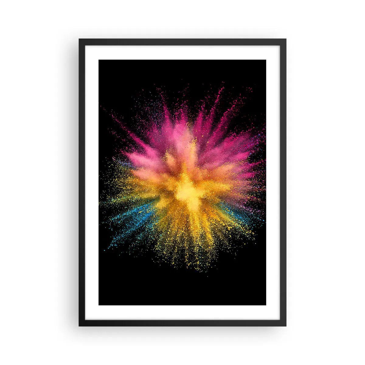 Plagát v čiernom ráme - Výbuch farebného prášku na čiernom pozadí - 50x70cm - Zrodenie farieb - Moderná nástenná dekorácia do obývacej izby a spálne ARTTOR