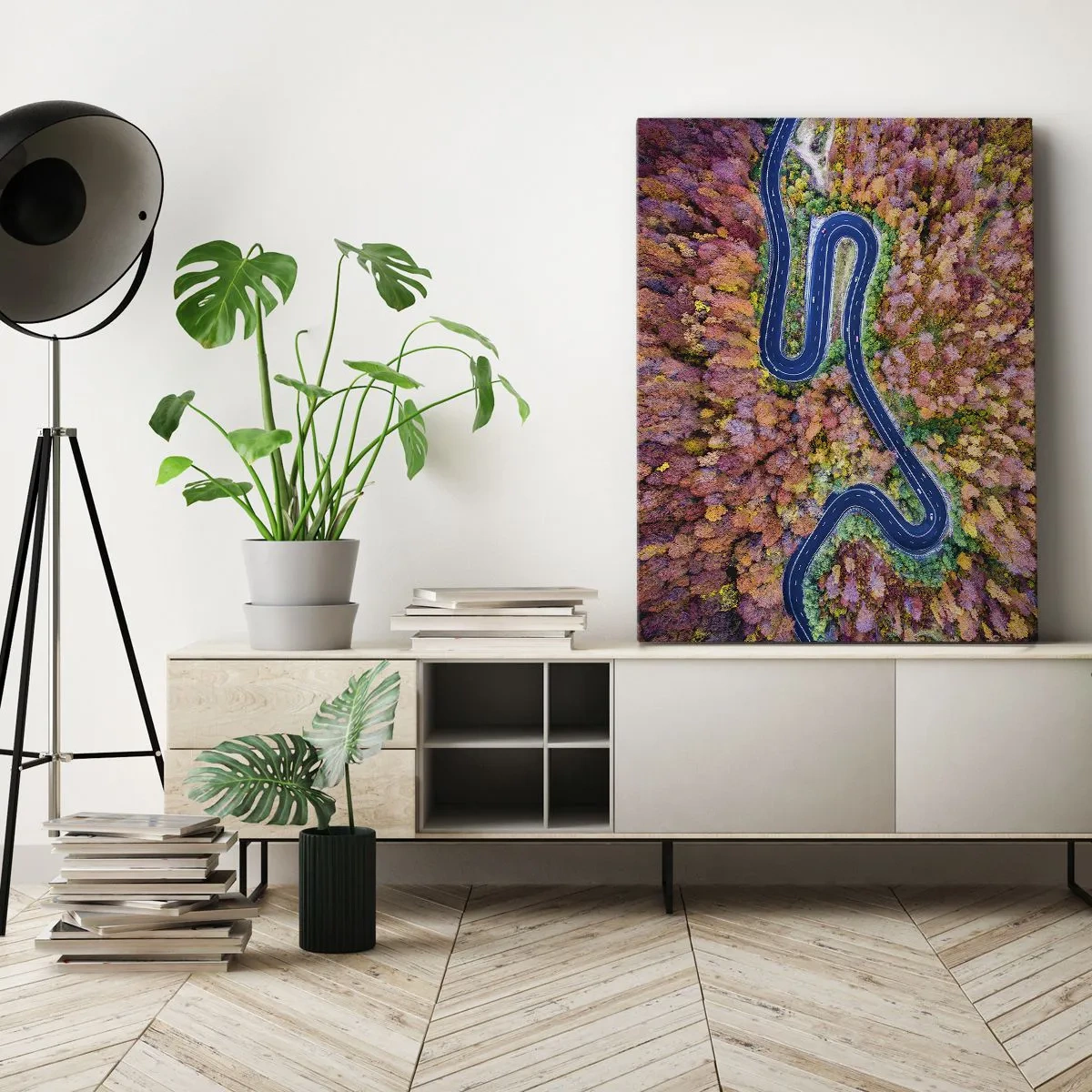 Obraz na plátne - Kľukatá cesta lesom - 65x120 cm