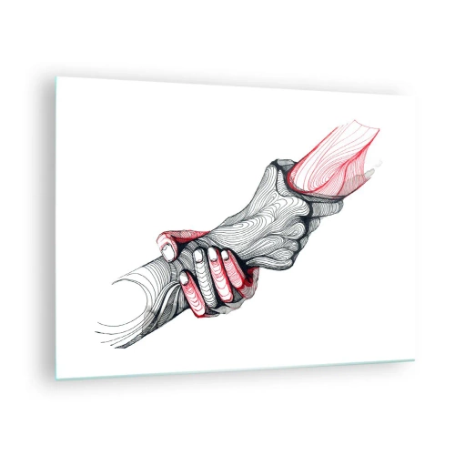 Obraz na skle - Abstraktná kresba dvoch rúk v podaní rúk - 70x50cm - Ste v dobrých rukách - Moderná nástenná dekorácia do obývacej izby a spálne ARTTOR