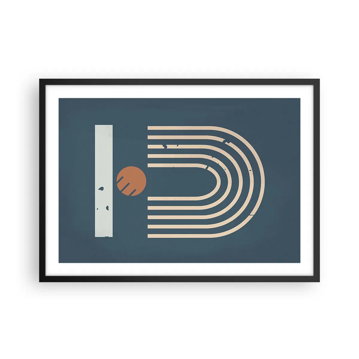 Plagát v čiernom ráme - Geometria v námorníckej modrej - 70x50 cm