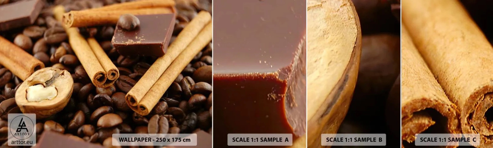 Vzorka Fototapeta Standard Eco - Koncert vôní - Gastronómia, Čokoláda, Kávové zrná - 100x30 cm