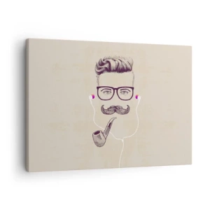 Obraz na plátne - Retro portrét muža s fajkou, slúchadlami a okuliarmi - 70x50cm - Skutočný muž? - Moderná nástenná dekorácia do obývacej izby a spálne ARTTOR