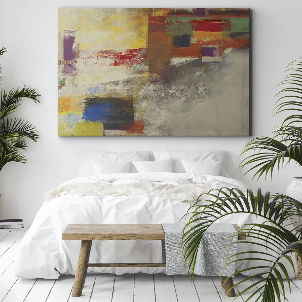 Obraz na plátne - Farebná abstrakcia s geometrickými tvarmi - 70x50cm - Geometria farieb - Moderná nástenná dekorácia do obývacej izby a spálne ARTTOR