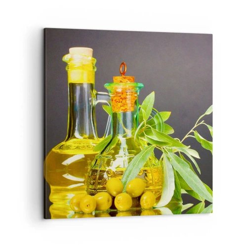 Obraz na plátne - Zátišie s olivami a olejom - 50x50 cm